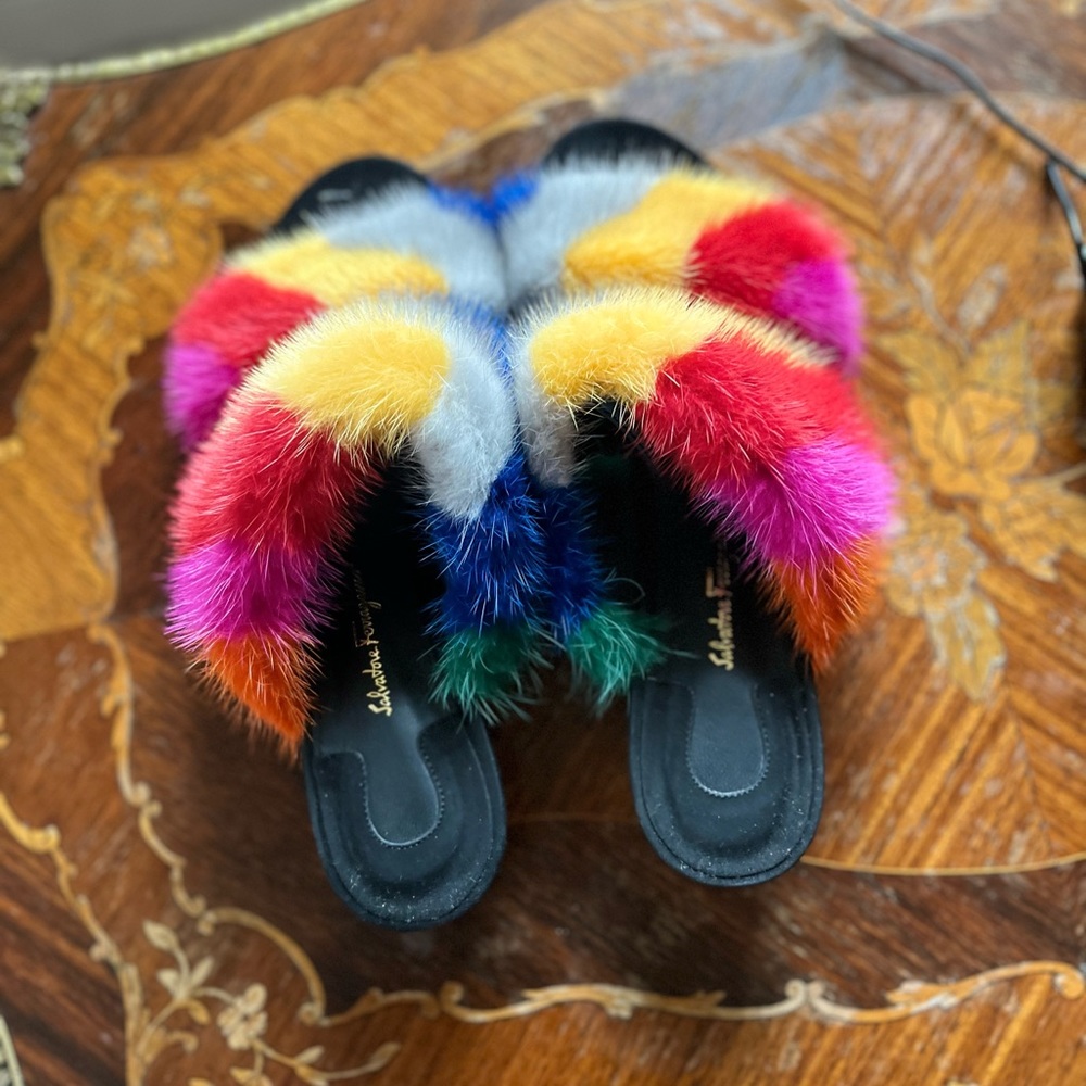 Women’s Salvatore Ferragamo fur slides